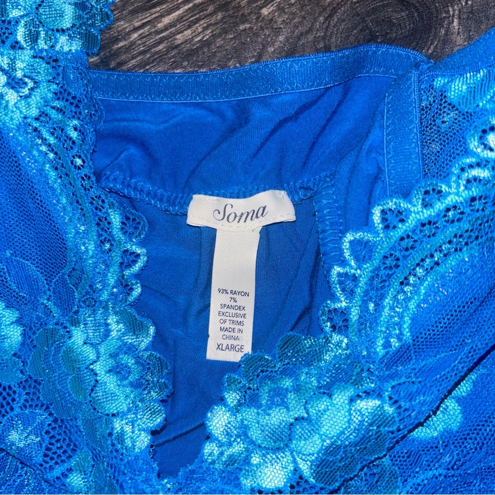 Soma Blue Pajama Nightie Top Adjustable Straps Floral Lace Women’s XL - Picture 6 of 7